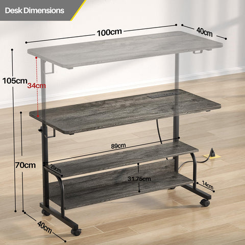 iSunirm Rolling Desk Adjustable Height Standing Desk with Power Outlets & USB Ports, Portable Desk on Wheels, Small Table for Home Office