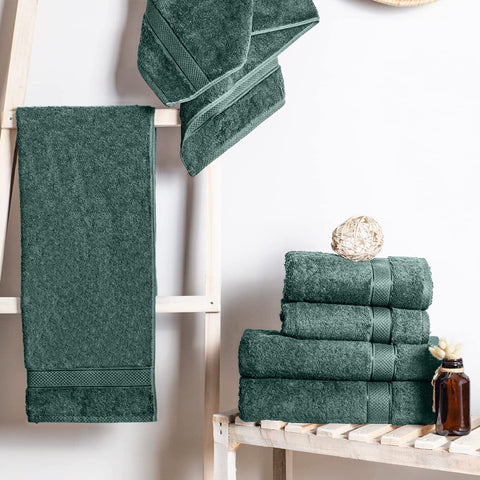 Komfortec Set of 8 Hand Towels 50 x 100 cm 100% Cotton Terry Cloth Soft Dark Green