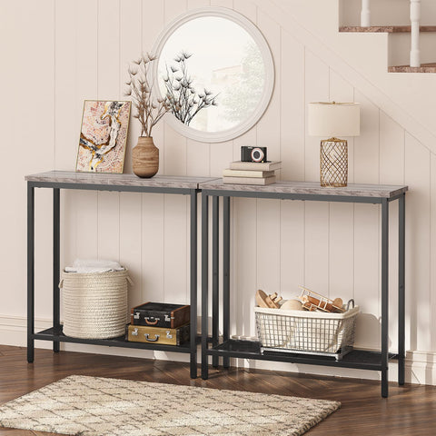 HOOBRO Slim Console Table with Storage, Narrow Console Table for Hallway, Industrial Hallway Table, Slim Sofa Table for Living Room, Bedroom