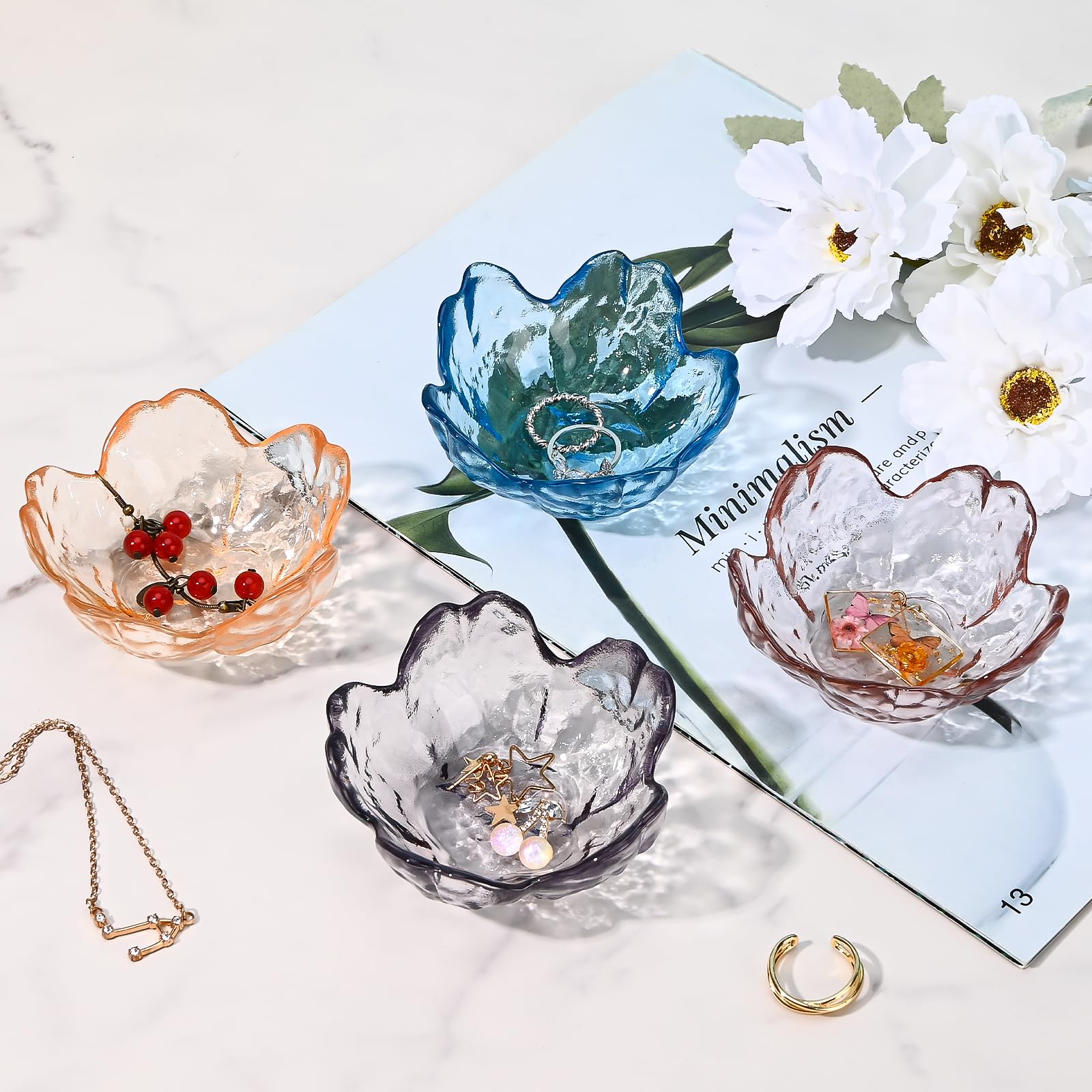Koythin 2-Piece Glass Jewelry Tray, Mini Ring Dish for Necklace Earring Bracelet, Cute Trinket Tray for Engagement Vanity Bathroom