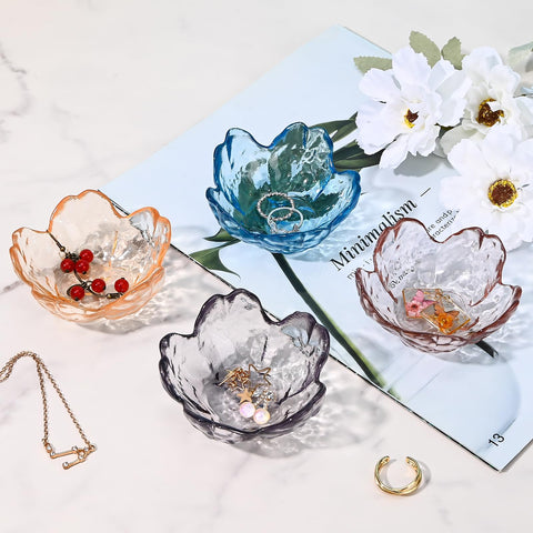 Koythin 2-Piece Glass Jewelry Tray, Mini Ring Dish for Necklace Earring Bracelet, Cute Trinket Tray for Engagement Vanity Bathroom