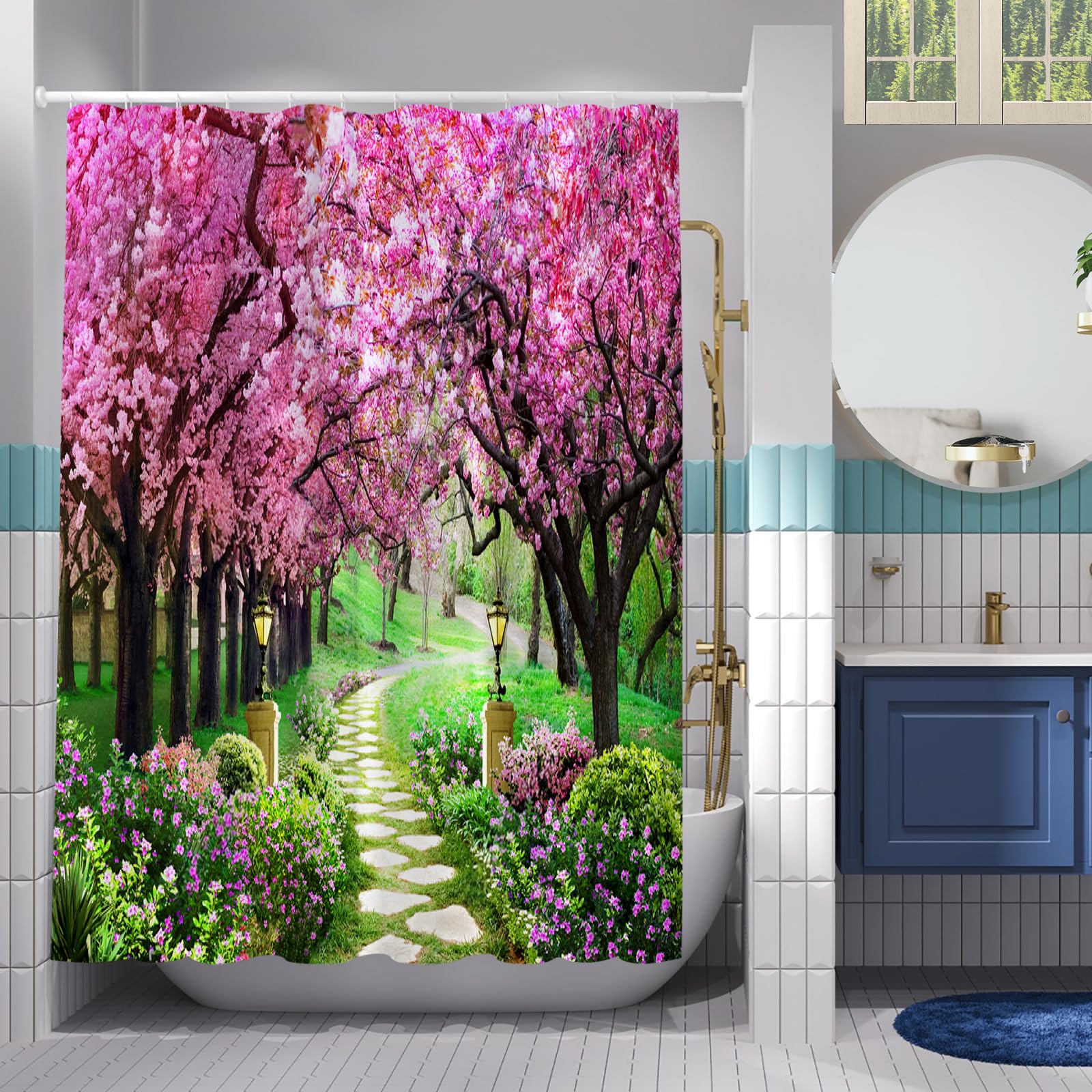 Simpomsy Scenery Shower Curtain, Outdoor Decorative Curtain, Nature Landscape 3D Scenery Bathroom Curtains