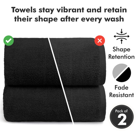 Novo Home Bath Sheets - Extra Large Bathroom Sheet Set – 550 GSM Pack of 2 Jumbo Towels Black (90x180cm)