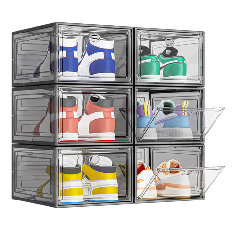 TidyTrove Shoe Storage Box, 6 Pcs Shoe Box Clear Plastic Stackable
