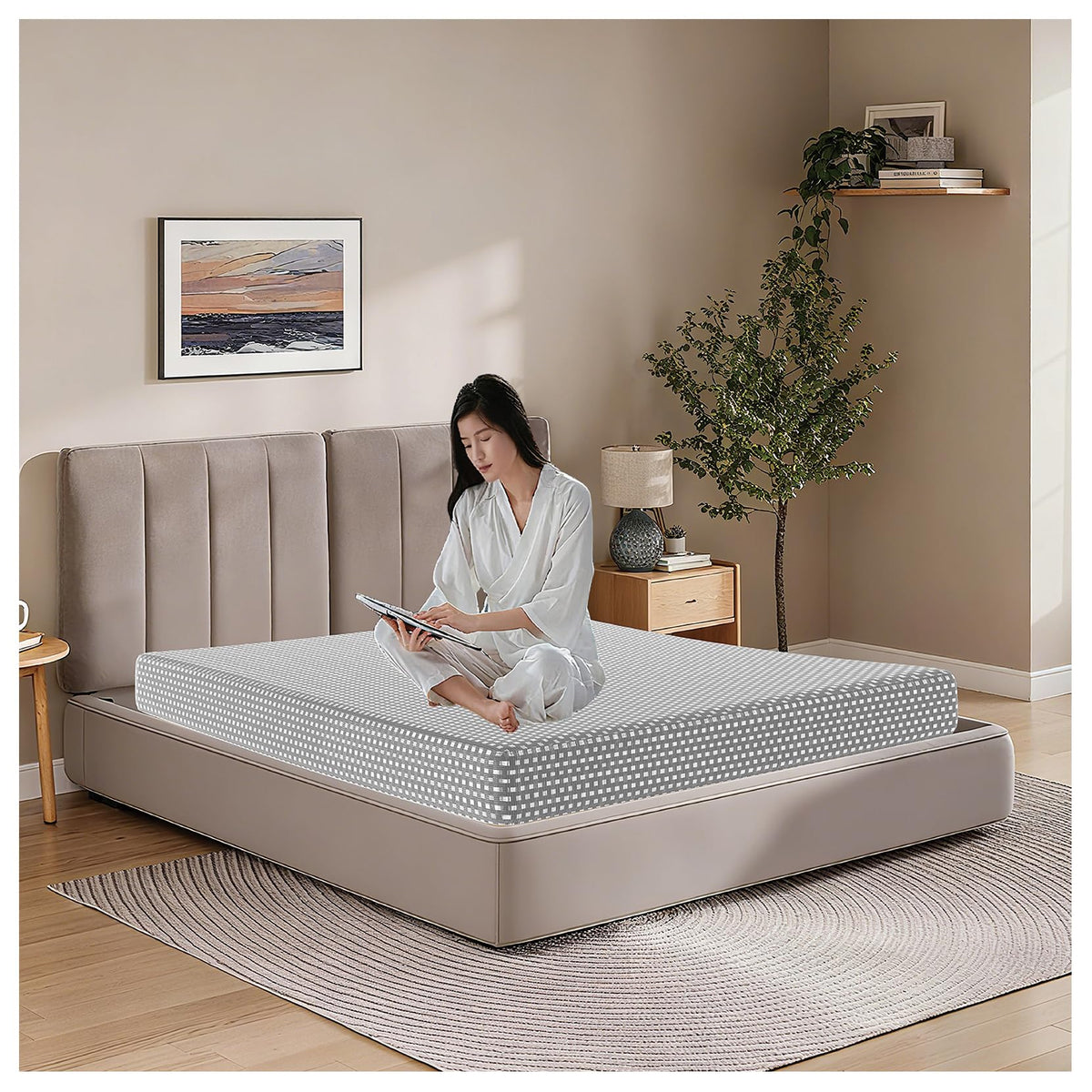 Dai Lufei Memory Foam Double Mattress, Medium Firm Support, Mattress Protector with Zipper Removable Cover,Soft Comfort(Grey, Double 20cm)