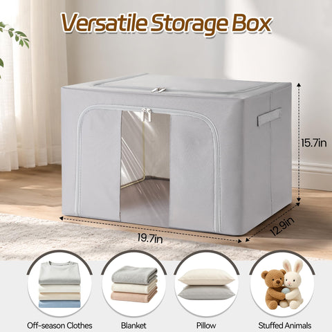 2 Pcs 66L Storage Boxes with Lid, Fabric Storage Bins with Clear Windows