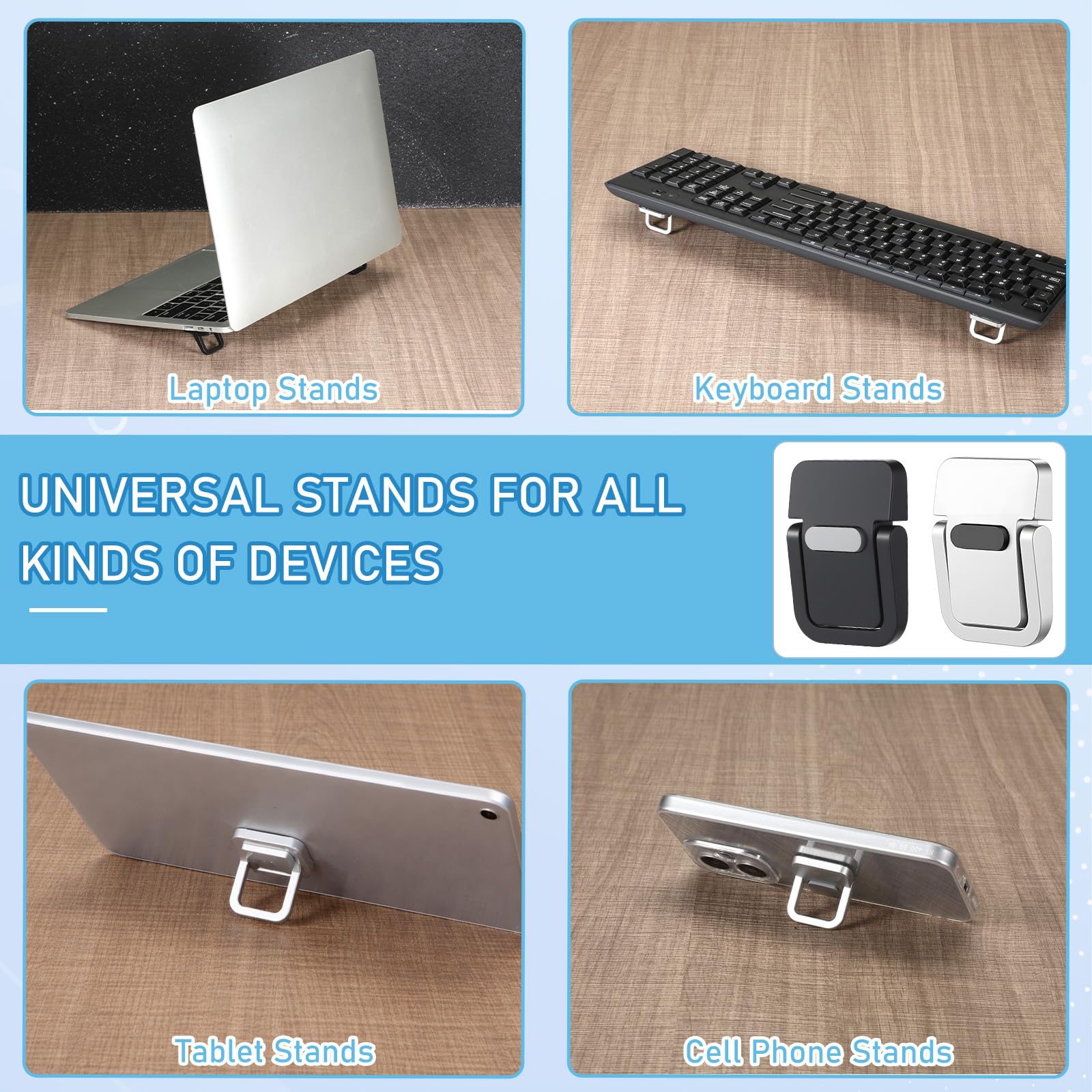 Skrfren 4pcs Portable Keyboard Riser, Mini Foldable Laptop Stand for Desk Self-Adhesive Invisible Laptop Feet Adjustable Computer Keyboard Lift for