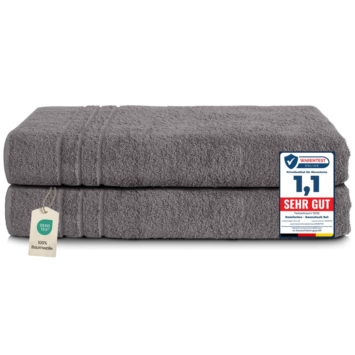 Komfortec Jumbo Bath Towels, 100% Cotton, Quick Dry, 80x200, Grey