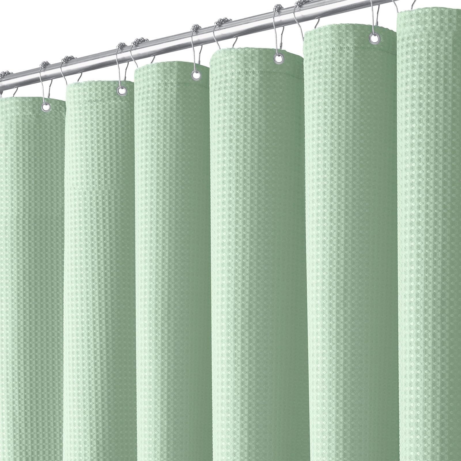 BTTN Long Waffle Shower Curtain, Waterproof, 182x200cm, Mint Green