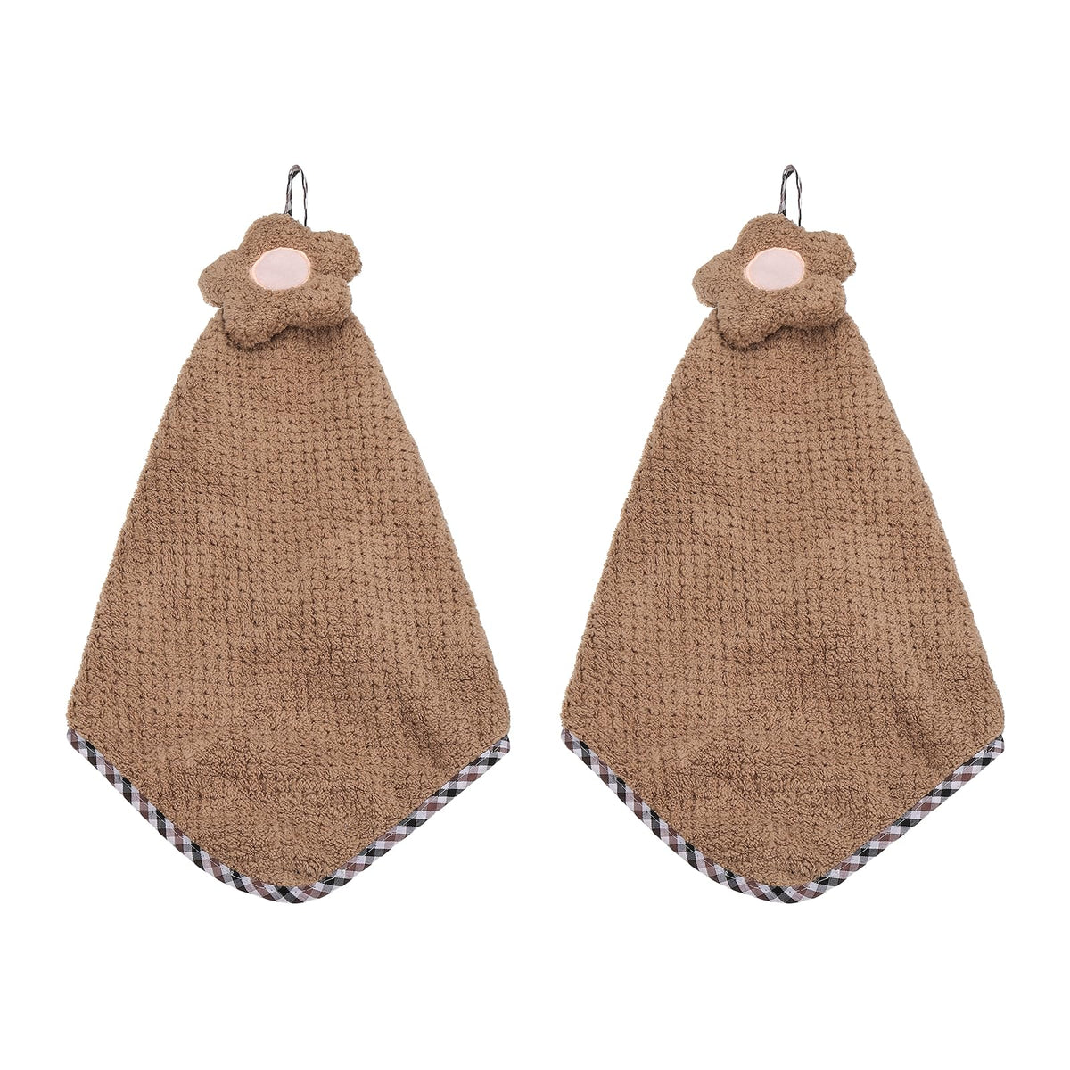 sourcing map 2Pcs Hand Towel, Soft Coral Fleece Hand Towels with Hanging Loop Decorative Flower Pattern Quick-Drying and Washable for Home Bathroom