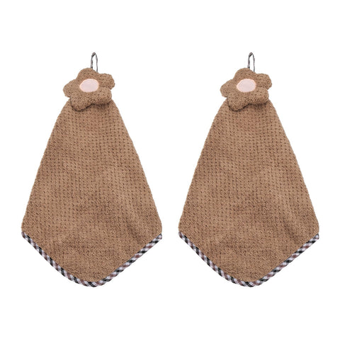 sourcing map 2Pcs Hand Towel, Soft Coral Fleece Hand Towels with Hanging Loop Decorative Flower Pattern Quick-Drying and Washable for Home Bathroom