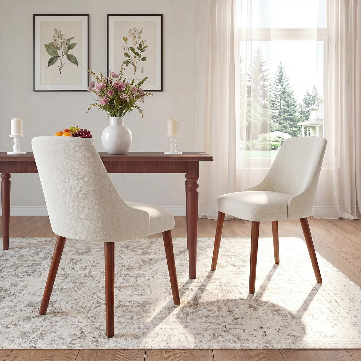 Dining Chairs Set of 2, Upholstered Dining Room Chairs with Ergonomic High Back, Thick Padded Seat, Skin-Friendly Fabric