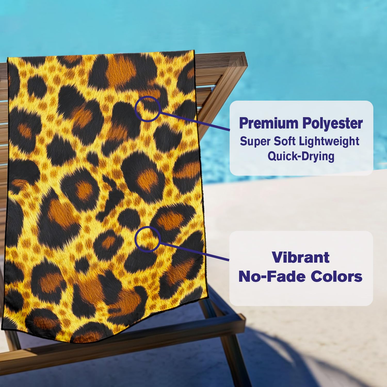 Violetpos Realistic Leopard Fur Print Beach Towel, Extra Large 180x90 cm 250GSM Microfibre, Sand Free Quick Dry