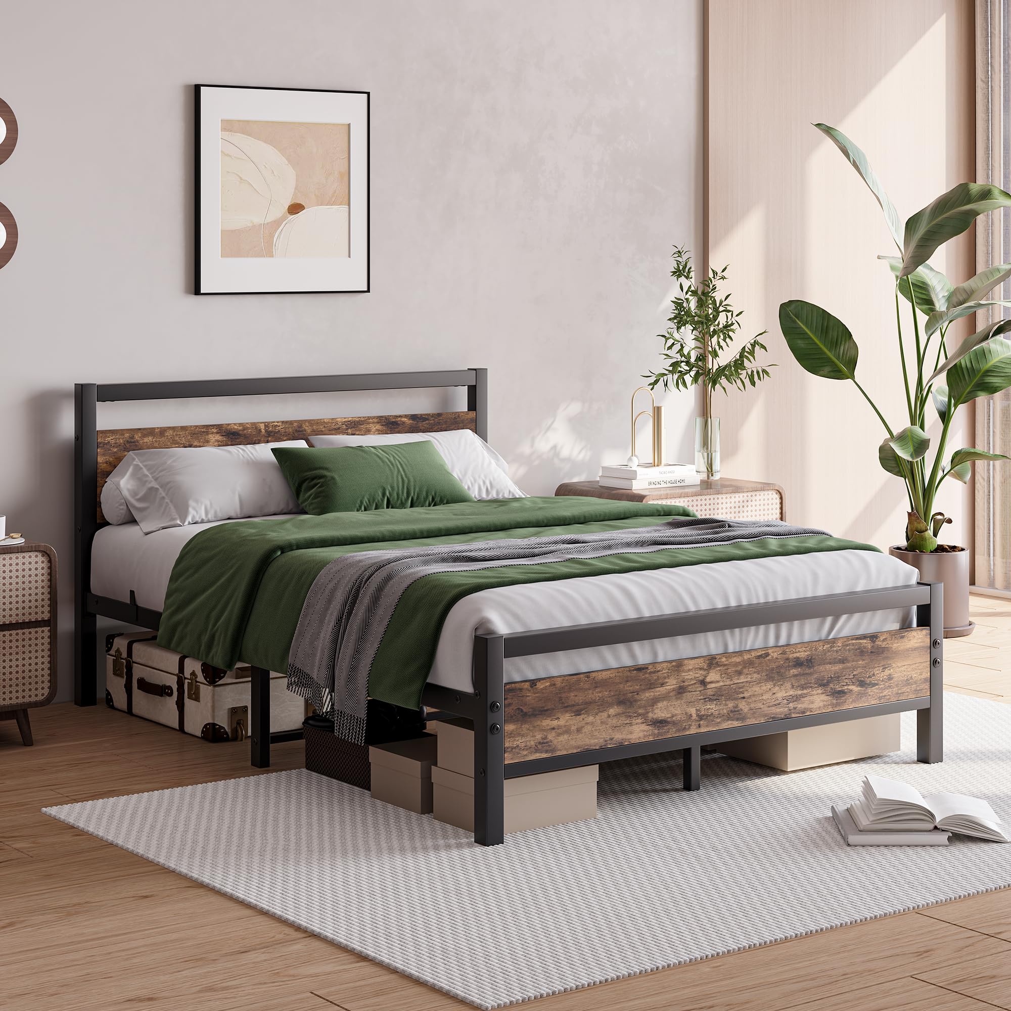 JELUTE Metal Platform Bed Frame, Double Size, Black