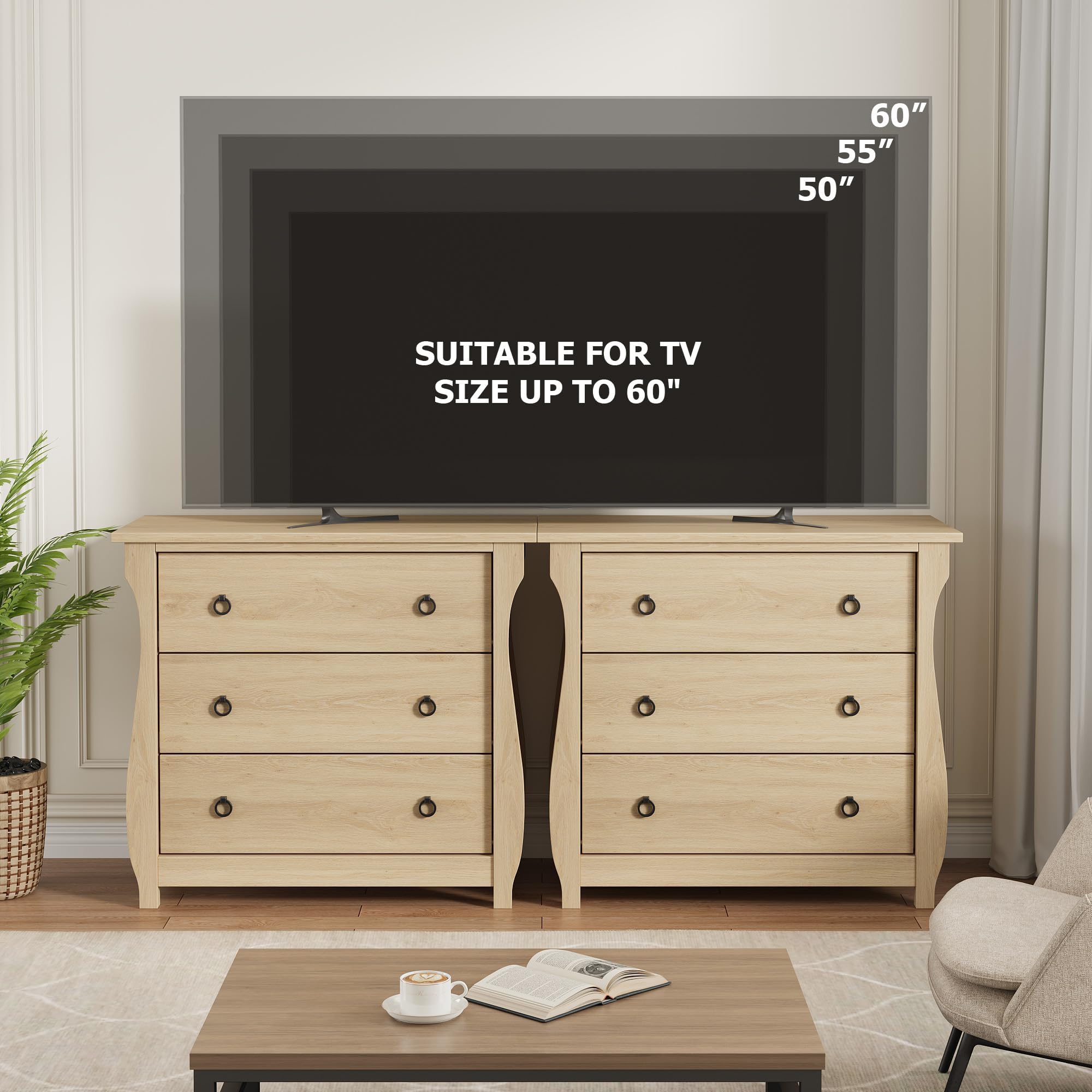 Crevyteg 3 Drawer Dresser, Modern Dresser for Bedroom, 29.3 in Tall Chest of Drawer with Metal Ring Pull Handles