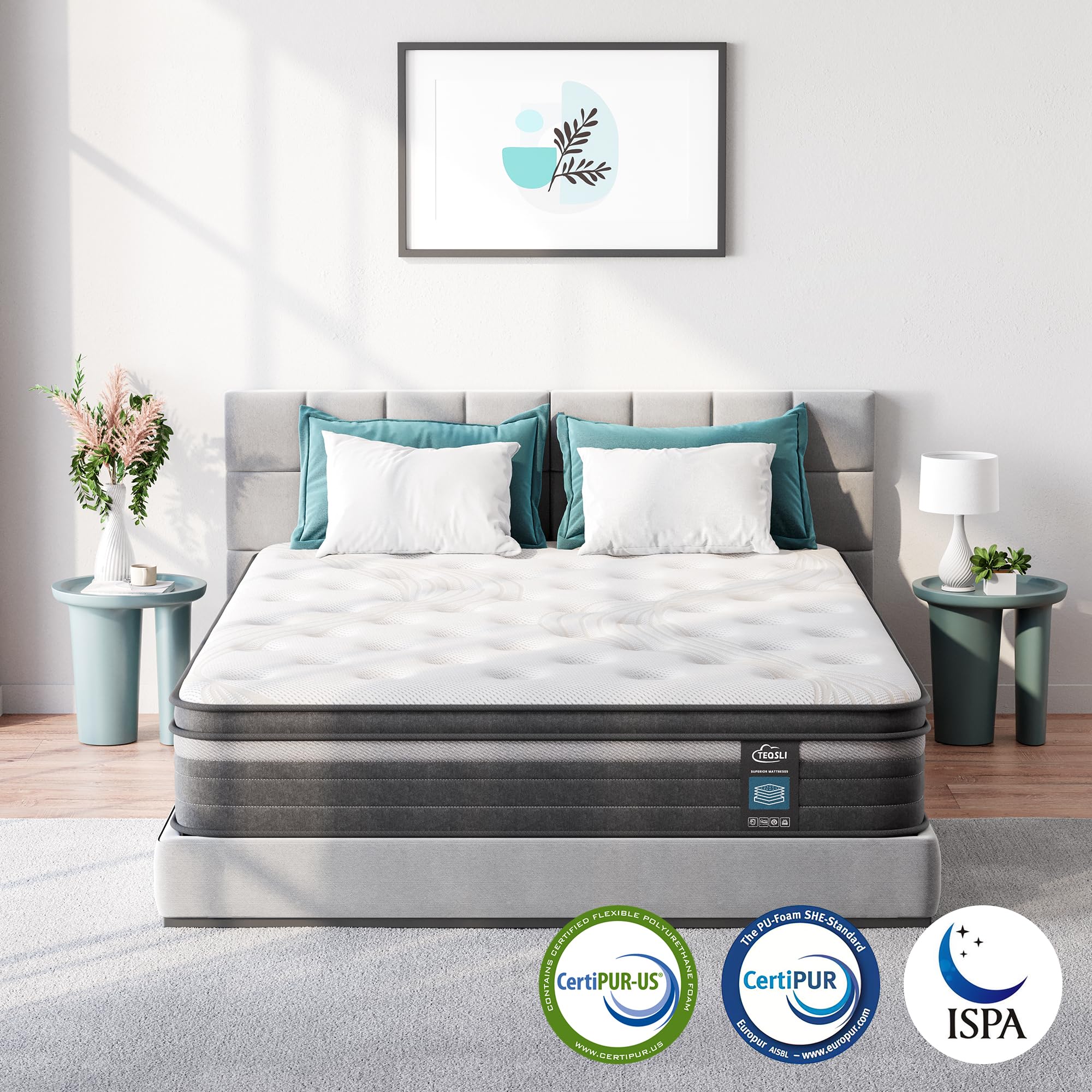TeQsli Individually Pocket Sprung Single Mattress 3FT with Soft Fabric, 10.6 Inch Hybrid Mattress Single for Pressure & Back Pain Relief