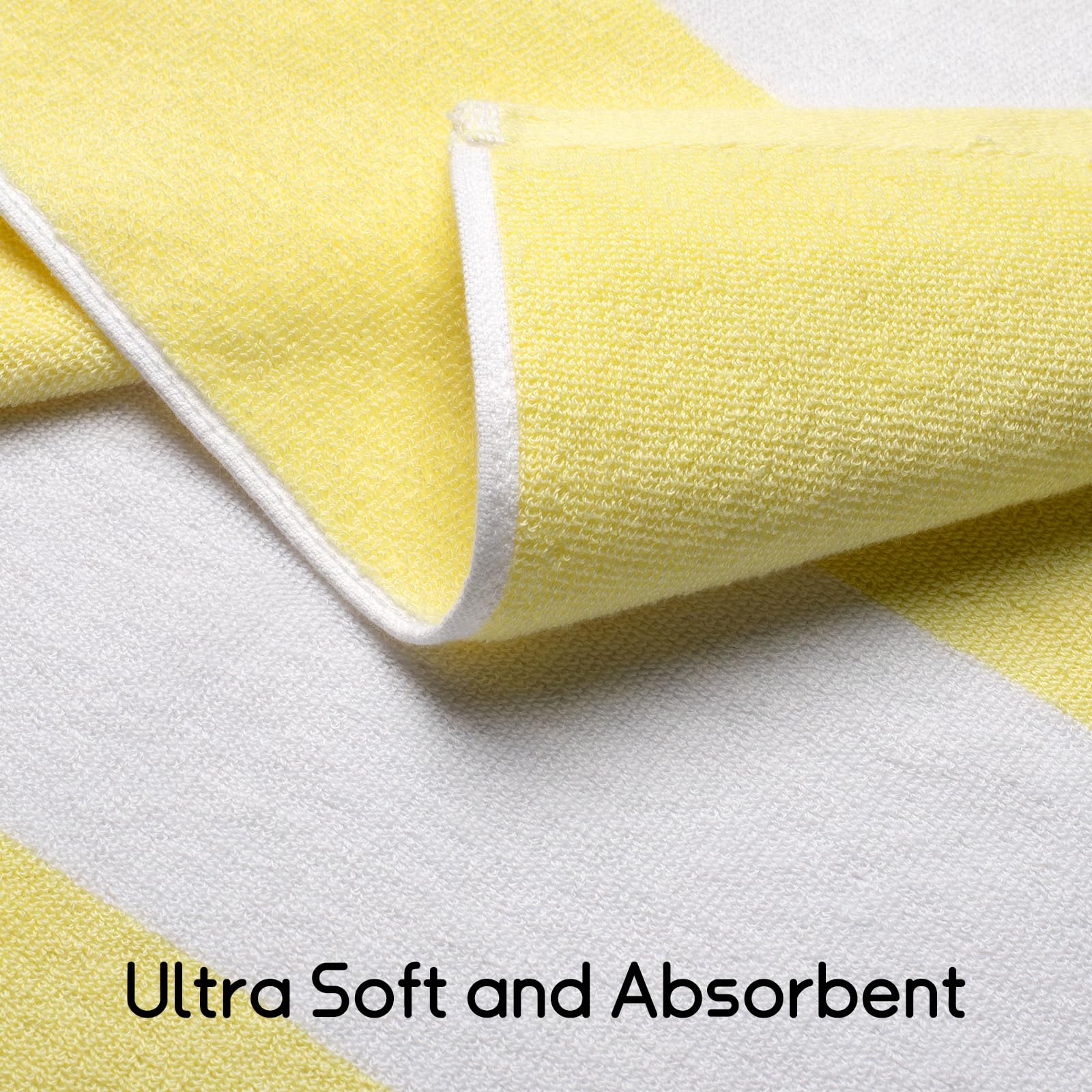 Ouxiaobai Cotton Oversized Beach Towel - Extra Large 180 x 100 CM Soft Absorbent Pool Towel for Adults, Striped Cabana Swim Towel (Yellow)
