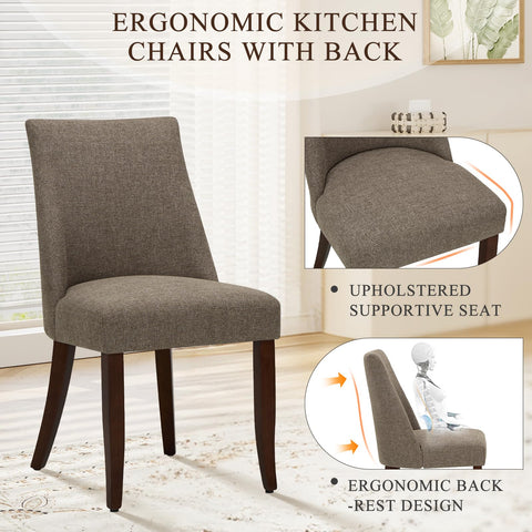 COLAMY Upholstered Dining Chairs Set of 4, Linen Fabric Parsons Dining Room Chairs with Curved Backrest, Solid Rubber Wood Legs
