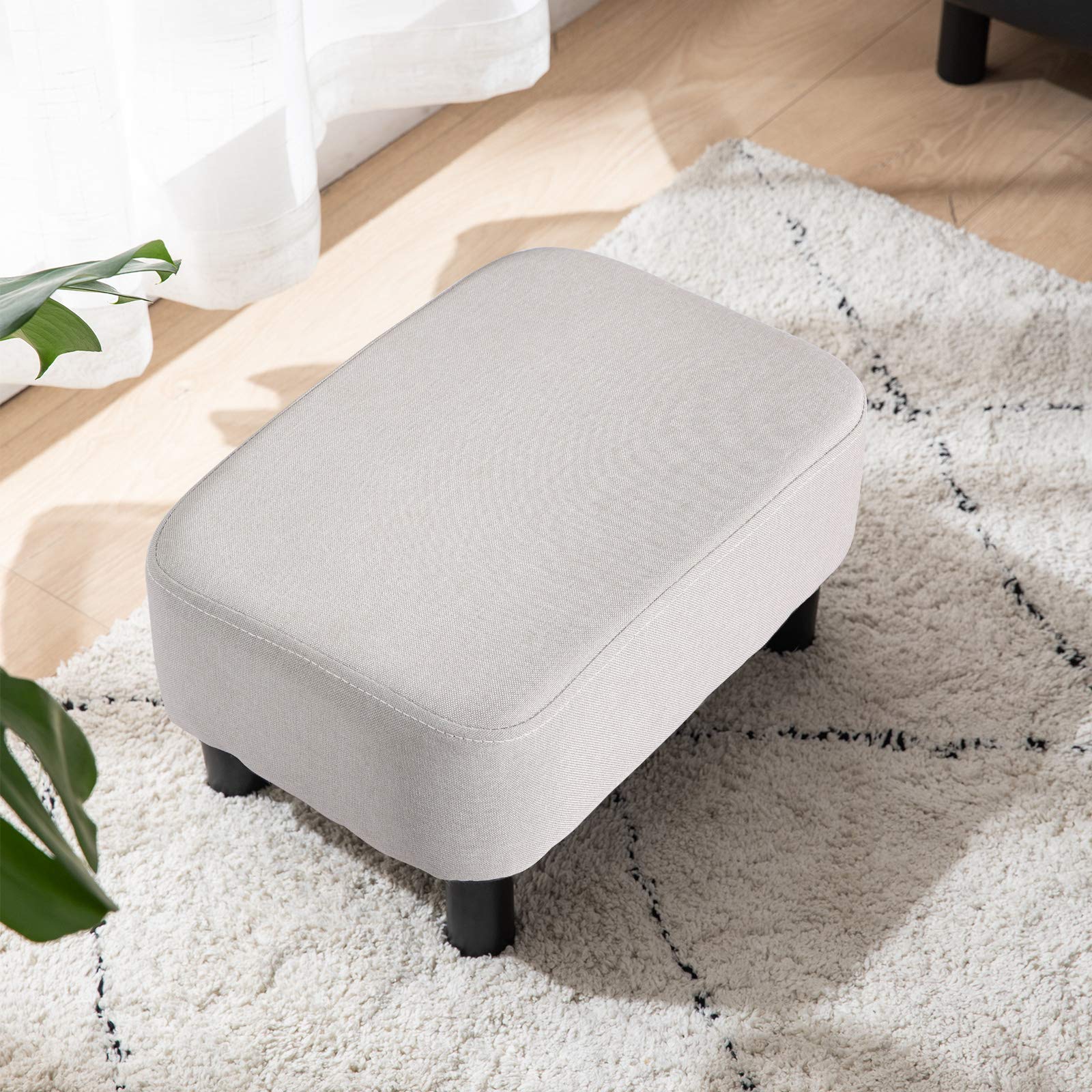YMYNY 42CM Footstool, Rectangle Ottoman with Stable Wooden Legs, Modern Linen Fabric Footrest, Change Shoes Stool for Living Room