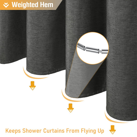BTTN Extra Long Linen Look Shower Curtain, 182x214cm, Charcoal Grey