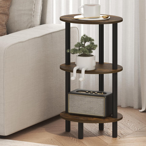 Furinno TURN-N-TUBE Side Table, 3-Tier Oval End Table, Night Stand, Bedside Table, for Living Room, Bedroom, Amber Pine/Black