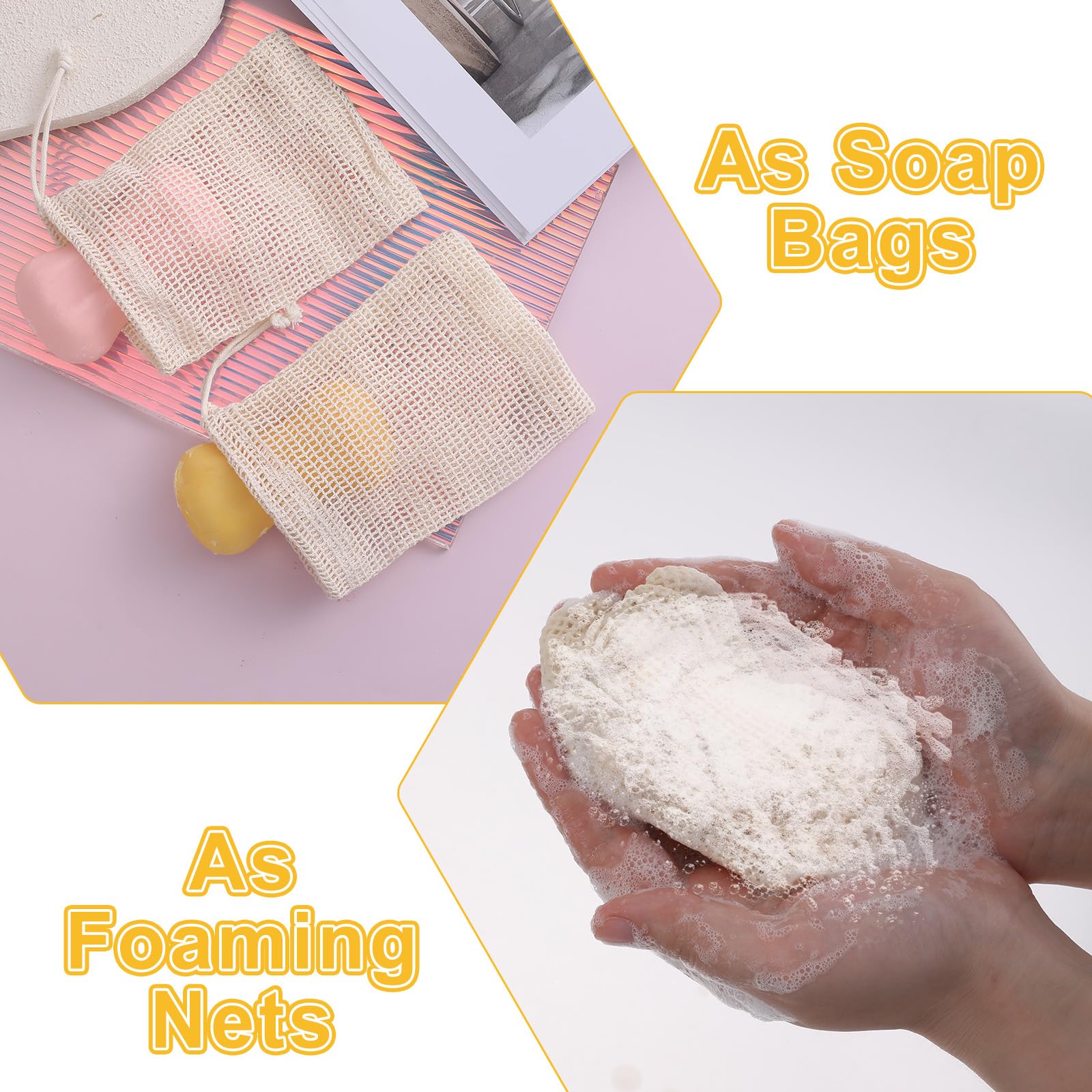 5 pcs Natural Sisal Soap Saver Bag Exfoliating Soap Saver Pouch with Drawstring for Foaming and Drying the Soap Shower Bath