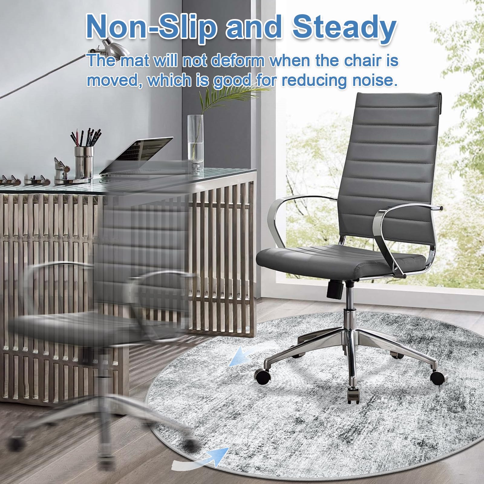 Capslpad Office Chair Mats for Hardwood Floor ø120cm Round Non-Slip Modern Abstract Home Multi Purpose Chair Mat Low Pile Floor Protector Chair