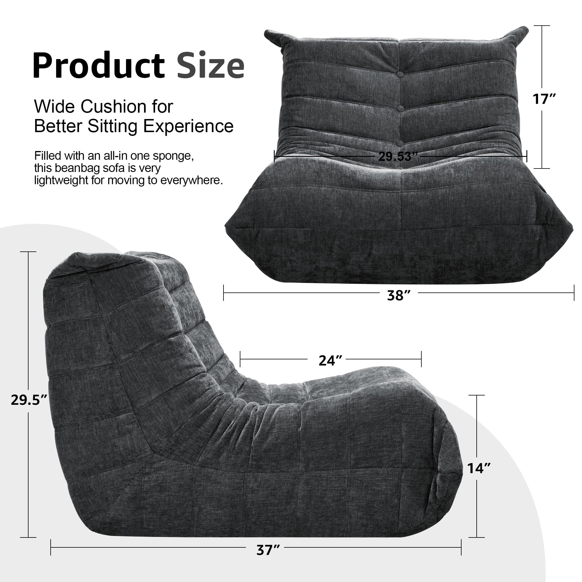 Hobestluk Big Bean Bag Chairs for Adults Fireside BeanBag Couch Togo Sofa