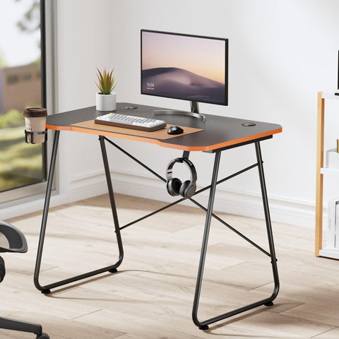 Properav Computer Study Desk Black for Home Office PC Monitor Laptop Gaming with Headphone Hook & Cup Holder