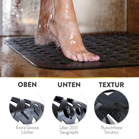BAMONDO Bath Mat Non-Slip & Skin Sensitive (Black) - 88 x 39 cm - Machine Washable | Mould-Free | BPA Free