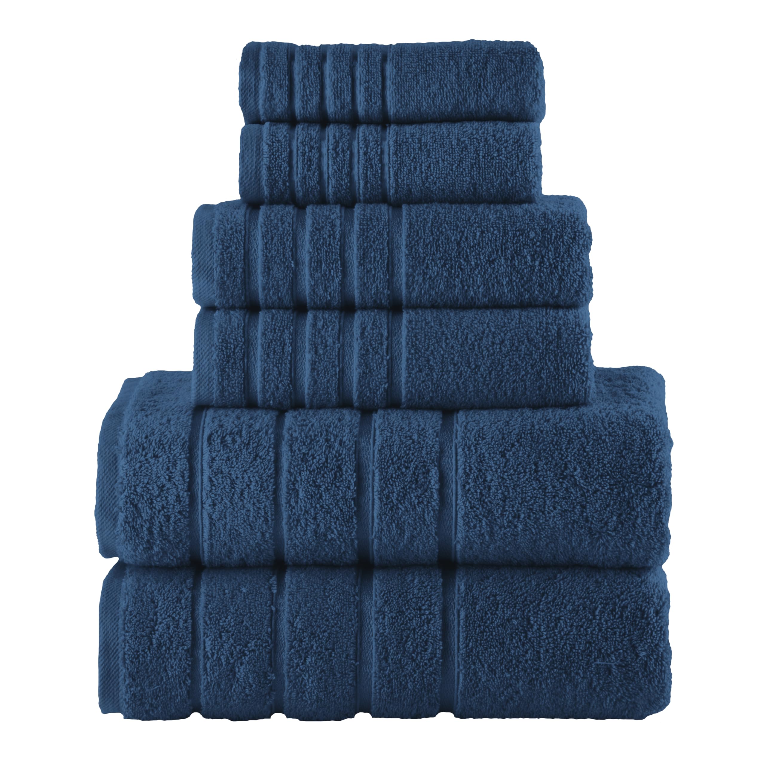 Elegant Comfort 4 Lines Viscose Stripe 6-Piece Premium Towel Set - 100% Turkish Cotton High Absorbent Luxury Bathroom Towels – Includes 2 Washcloths