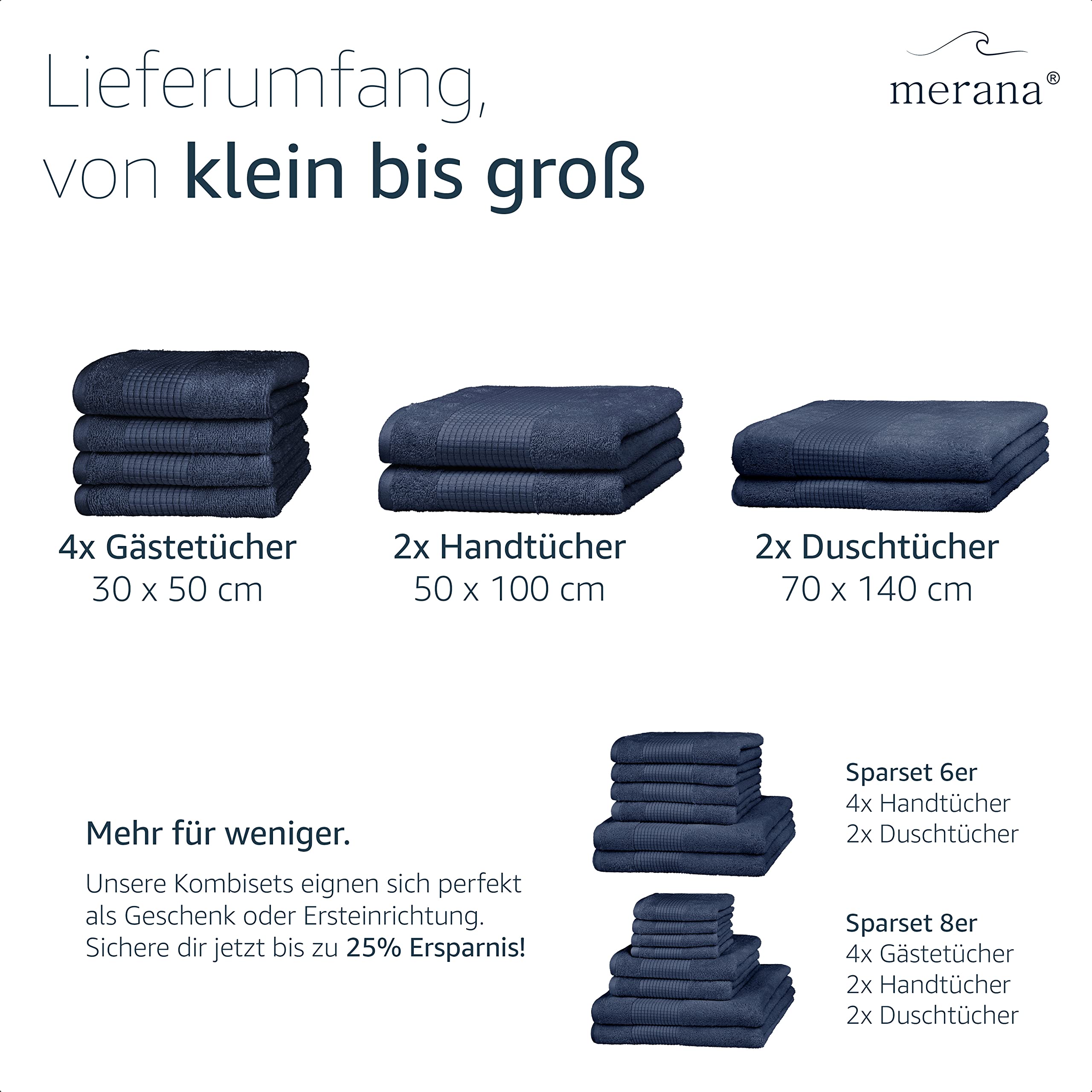 Merana Hand Towel Set, Absorbent, Soft and Lint-, Terry Towelling Guest Towel, Quality Made of Heavy Organic Cotton, 590 GSM