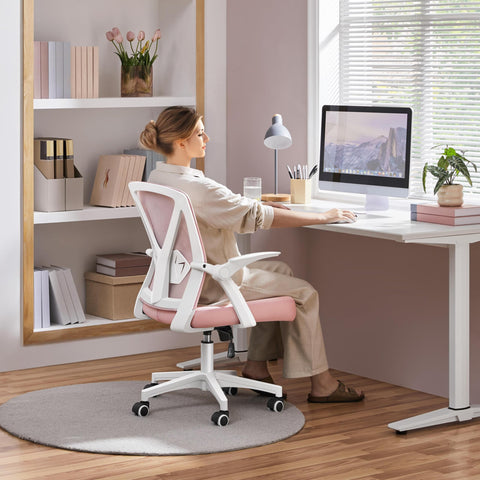 Yaheetech Ergonomic Desk Chair with Flip-up Armrest Lumbar Support Pink