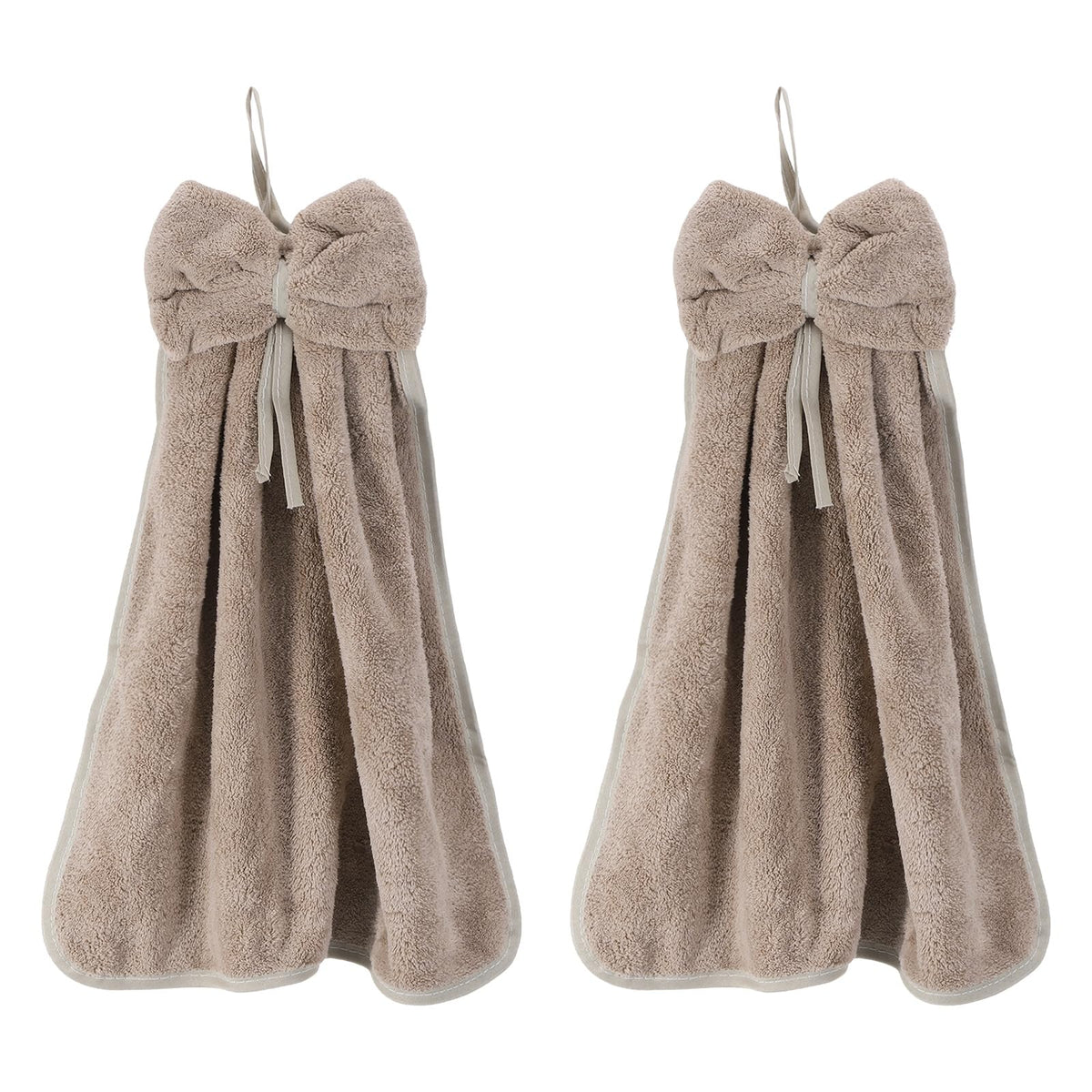 sourcing map 2Pcs Bow Hand Towels with Hanging Loop, 14.2" x 12.2" Soft Coral Fleece Microfiber Bowknot Hanging Hand Dry Towels Quick Dry and