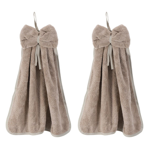 sourcing map 2Pcs Bow Hand Towels with Hanging Loop, 14.2" x 12.2" Soft Coral Fleece Microfiber Bowknot Hanging Hand Dry Towels Quick Dry and