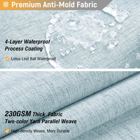 BTTN Long Linen Look Shower Curtain, Waterproof, 182x200cm, Fog Blue