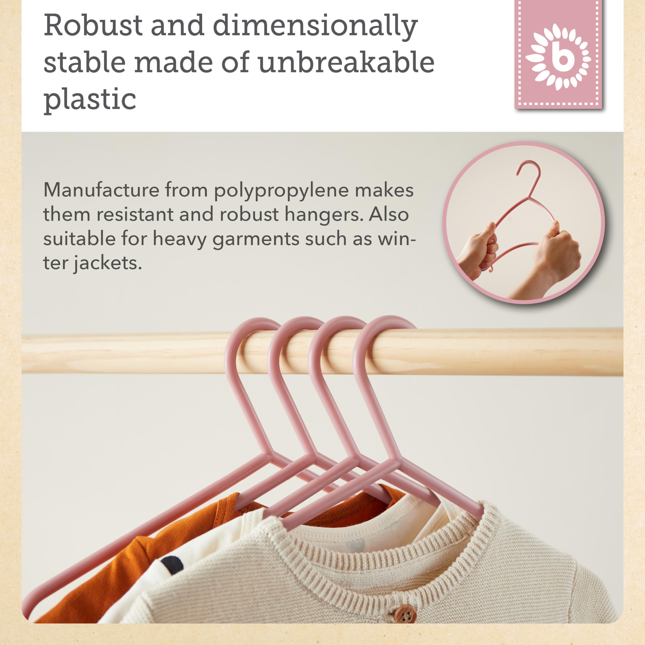 Bieco Kids Clothes Hangers 16 Pack Dusty Rose | Length approx. 30 cm | Baby Hangers | Plastic Children's | Baby Wardrobe Organiser | Clothes
