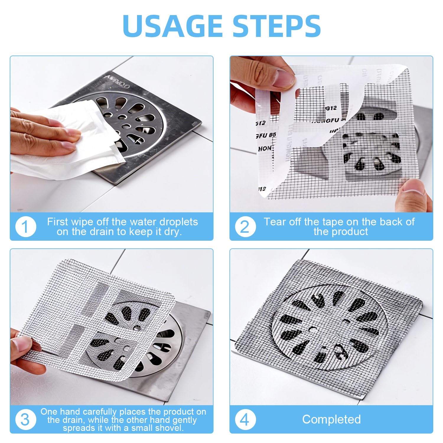 Disposable Hair Stopper for Shower Drain, 60Pcs Bathroom Sink Drain Strainer Hair Catcher Protector Flat