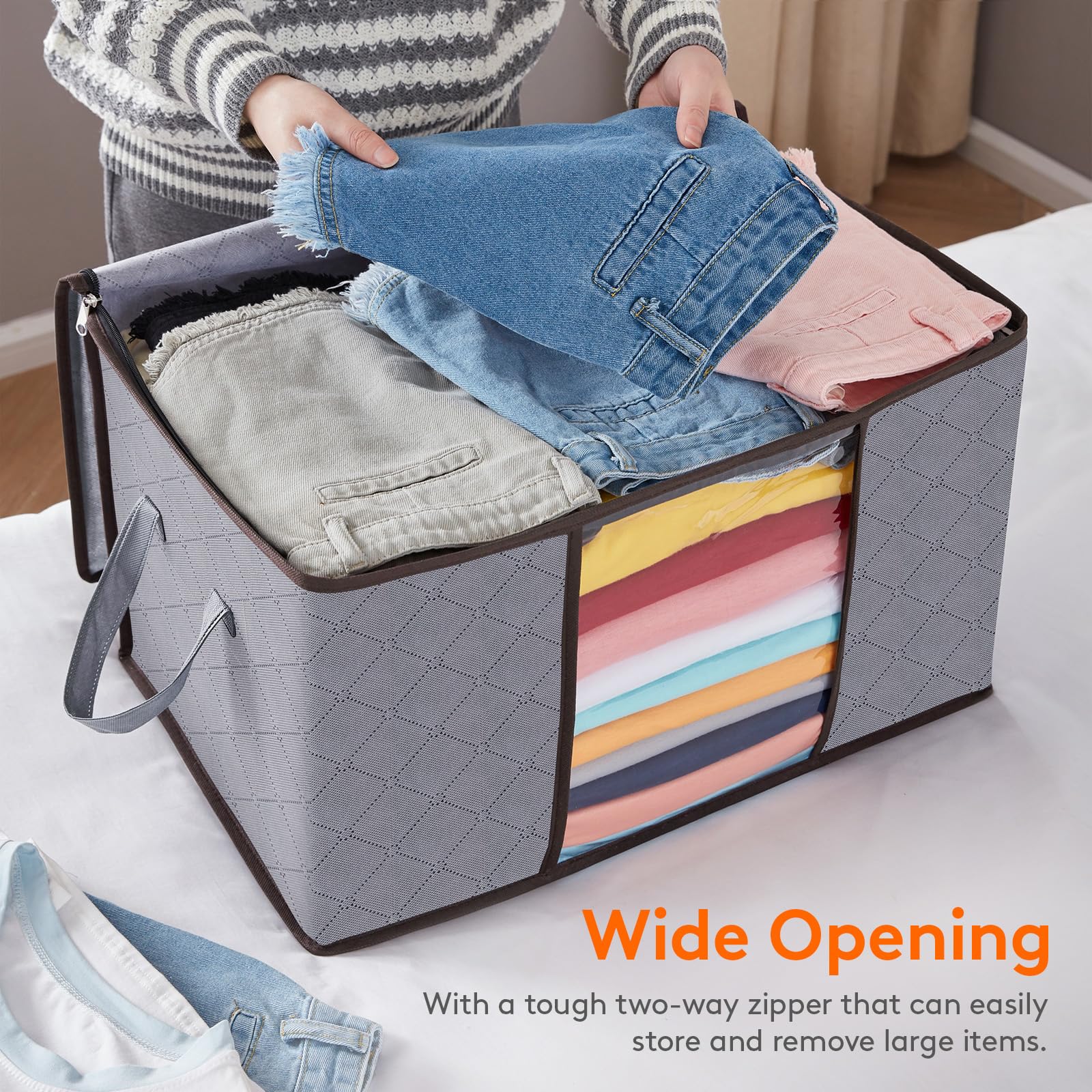Lifewit 50L Clothes Storage Bags Large Storage Box With Lid Packing Boxes for Moving House With Reinforced Handle Thick Fabric Clear Window for