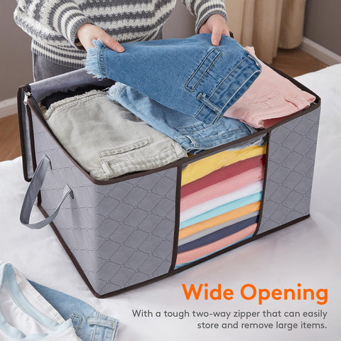 Lifewit 50L Clothes Storage Bags Large Storage Box With Lid Packing Boxes for Moving House With Reinforced Handle Thick Fabric Clear Window for