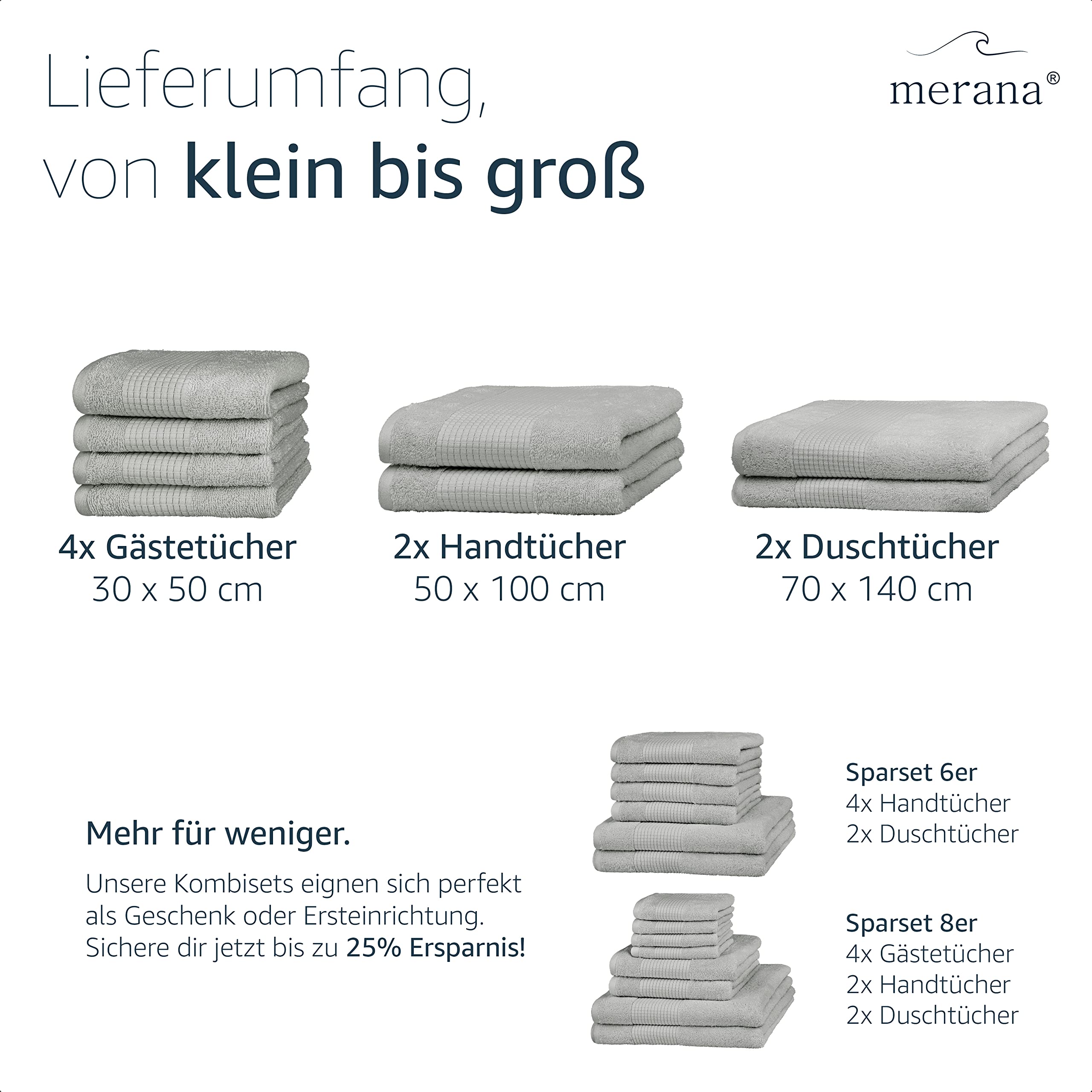Merana Hand Towel Set, Absorbent, Soft and Lint Terry Towel Quality Made of Heavy Organic Cotton 590 GSM (Dolphin Grey, 4 x Guest Towels (30 x 50 cm)