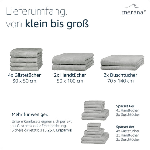 Merana Hand Towel Set, Absorbent, Soft and Lint Terry Towel Quality Made of Heavy Organic Cotton 590 GSM (Dolphin Grey, 4 x Guest Towels (30 x 50 cm)