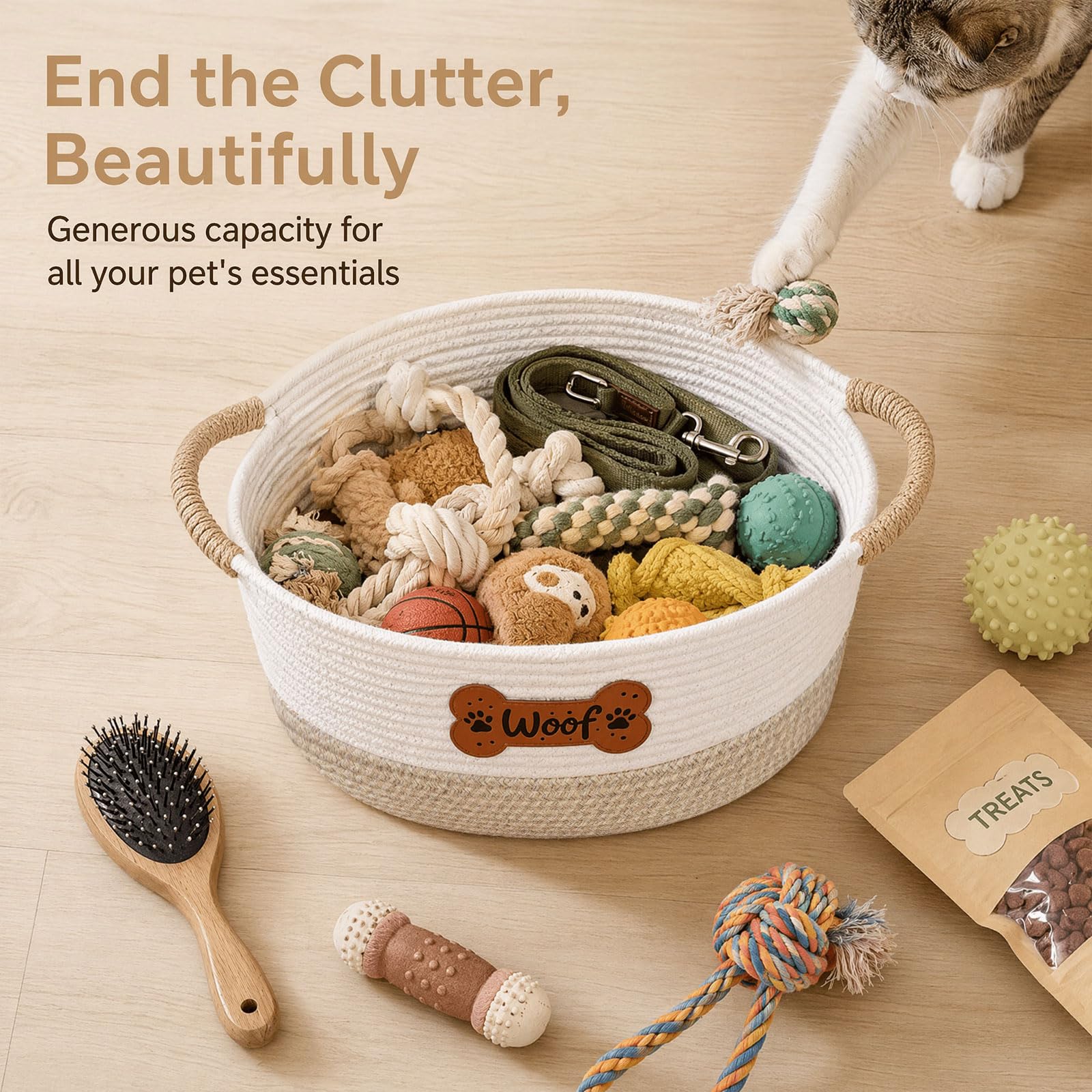 twirush Dog Toy Basket, Dog Toy Box Organizer Baskets, Woven Cotton Rope Basket Puppy Dogs Toy Bin With Handle, Dogs Toy Bin for Pet Supplies