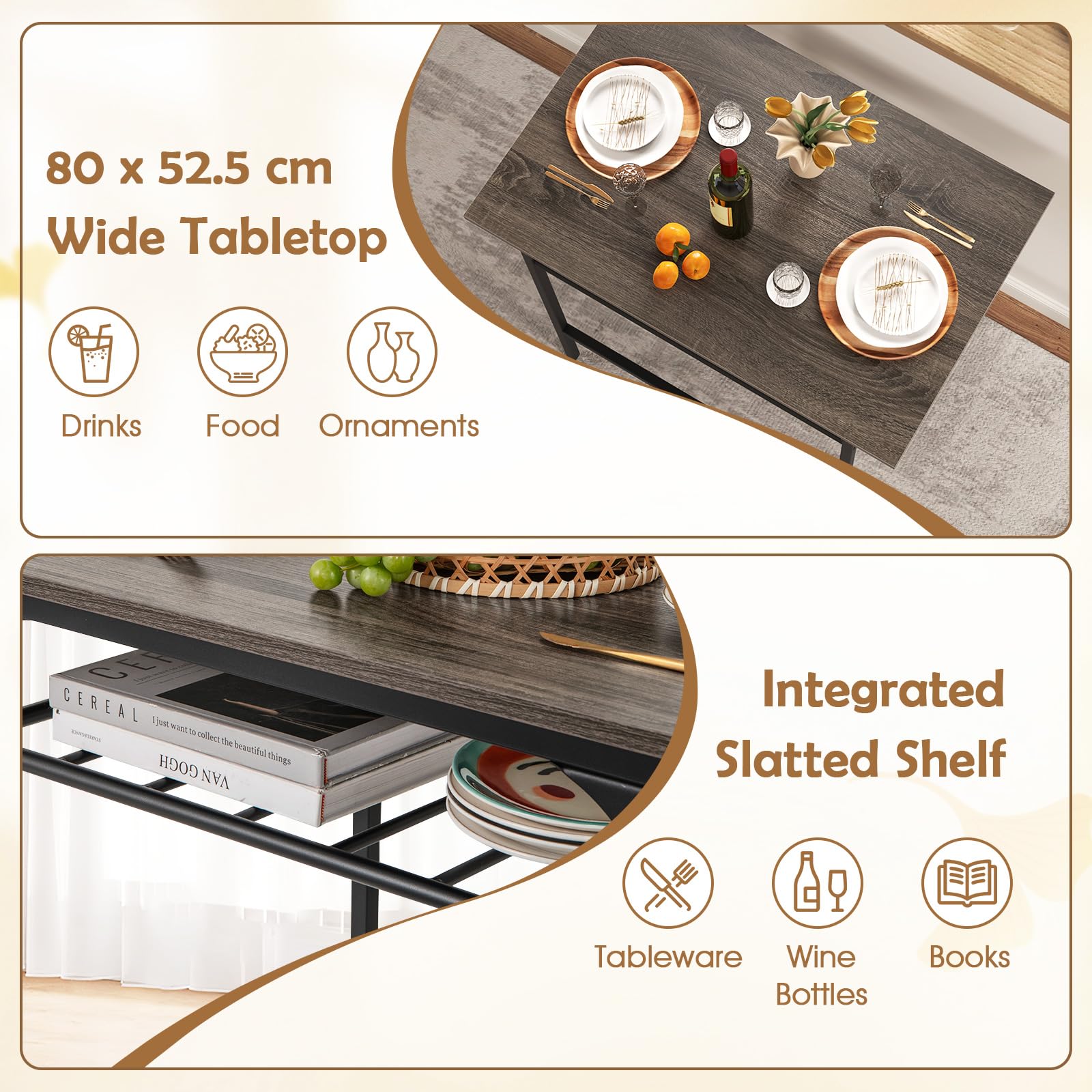 GiantexUK 3PCS Dining Table Set, Wooden Dining Table and Chairs with Storage Rack & Convenient Footrests