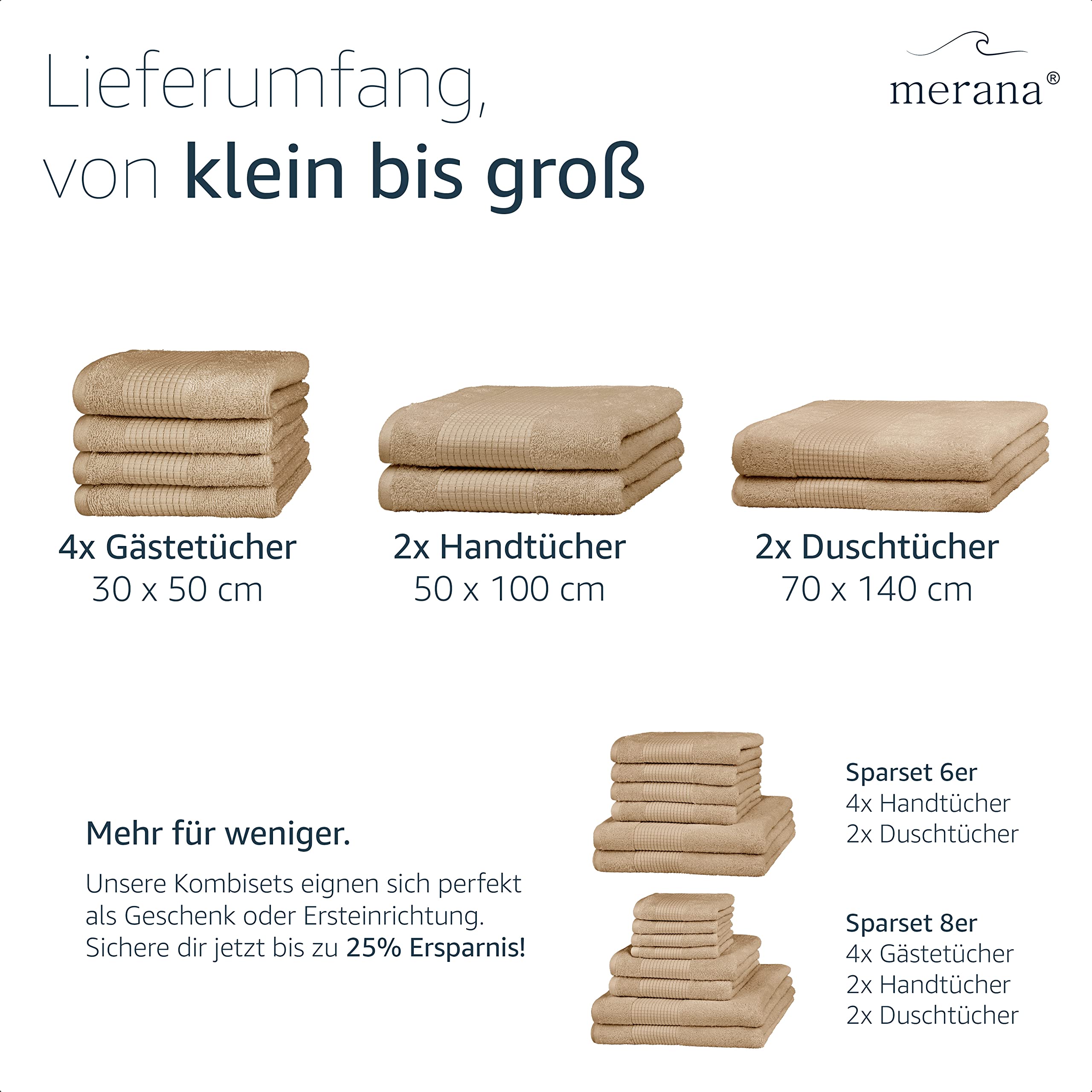 Merana Hand Towel Set, Absorbent, Soft and Lint-, Terry Towelling Guest Towel, Quality Made of Heavy Organic Cotton, 590 GSM