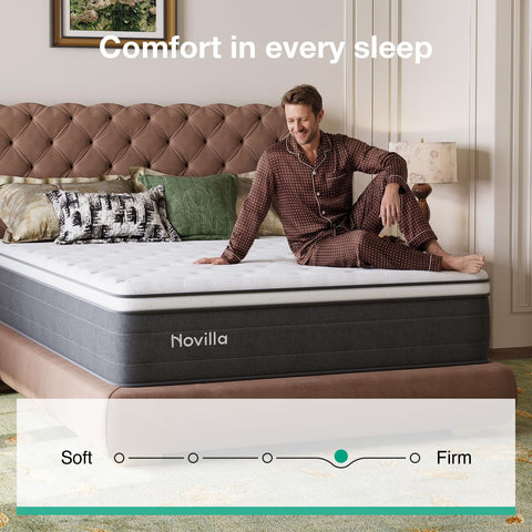 Novilla Single Mattress 3FT –27CM Medium Firm Memory Foam Hybrid Mattress with 7-Zone Pocket Sprung Support, Motion Isolation, Back Relief