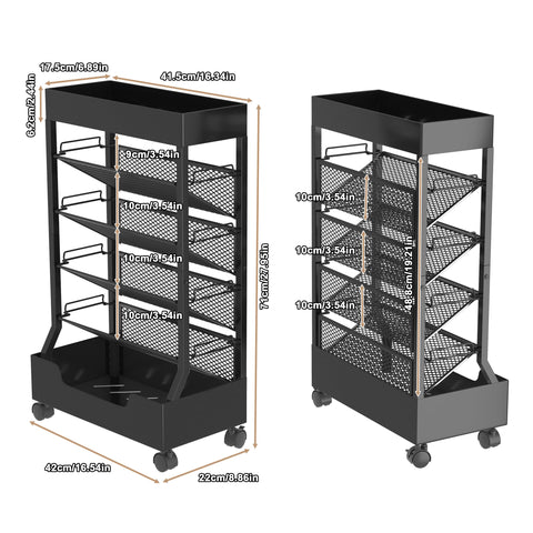Ornestia Metal Book Trolley, Mobile Storage Bookcase with Wheels(Black)
