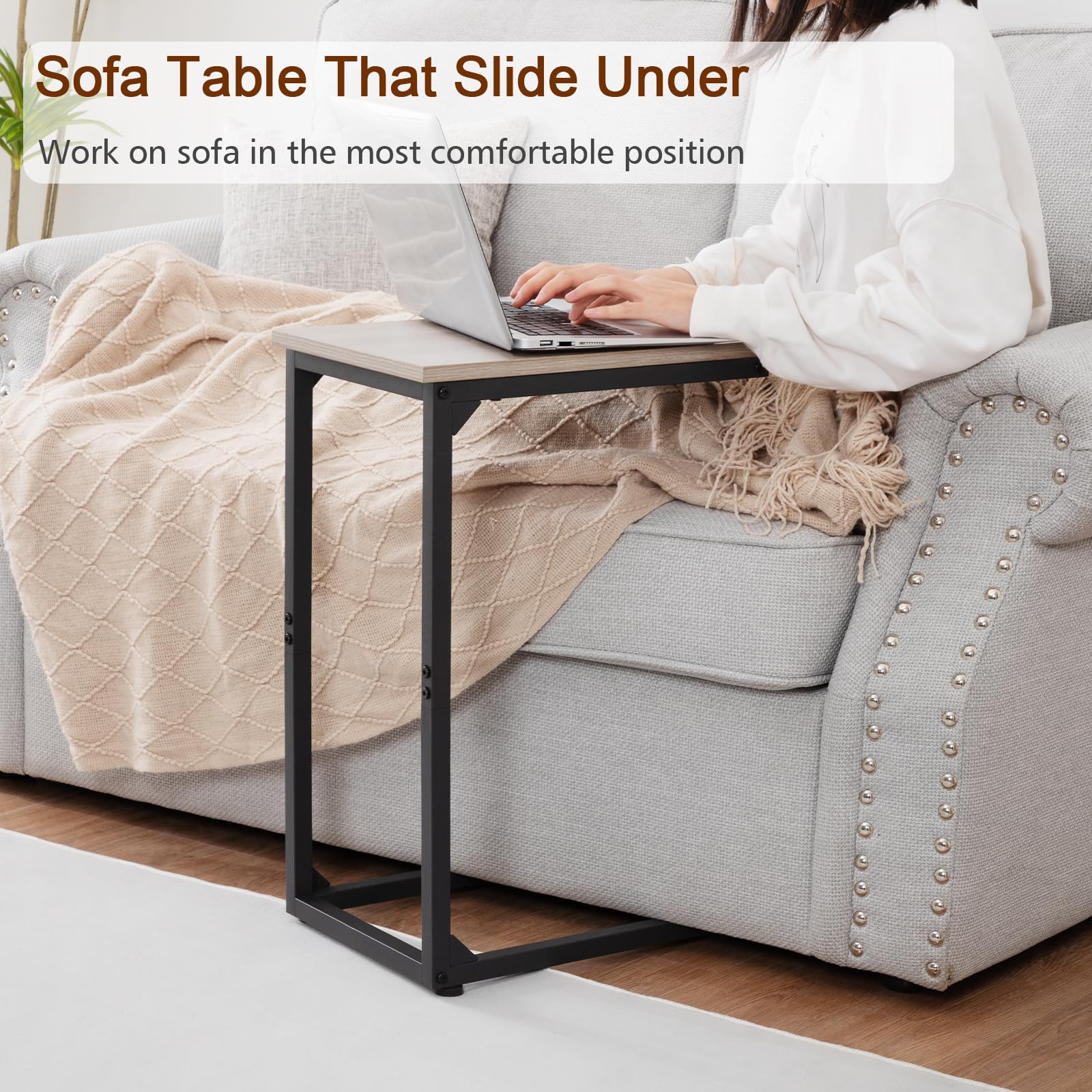 AMHANCIBLE C-Shaped Side Table, Bedside Table Set of 2, Sofa Table for Small Spaces, Coffee Table with Metal Frame for Living Room, Bedroom