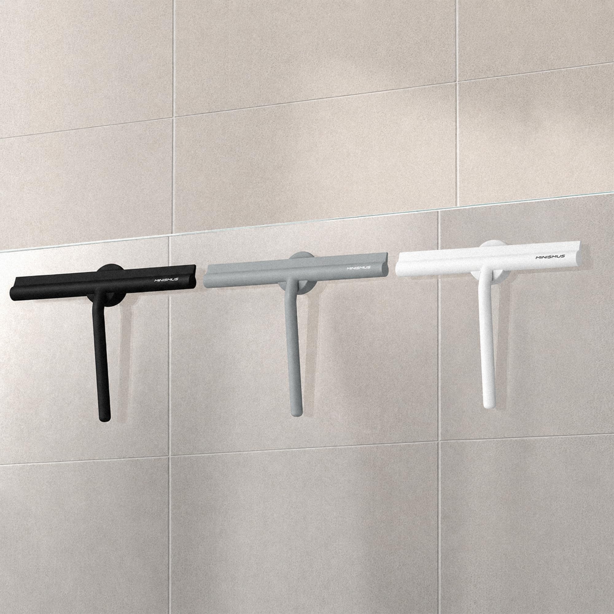 Minismus Silicone Shower Squeegee, No Drilling Bathroom - 28cm Grey Magnet