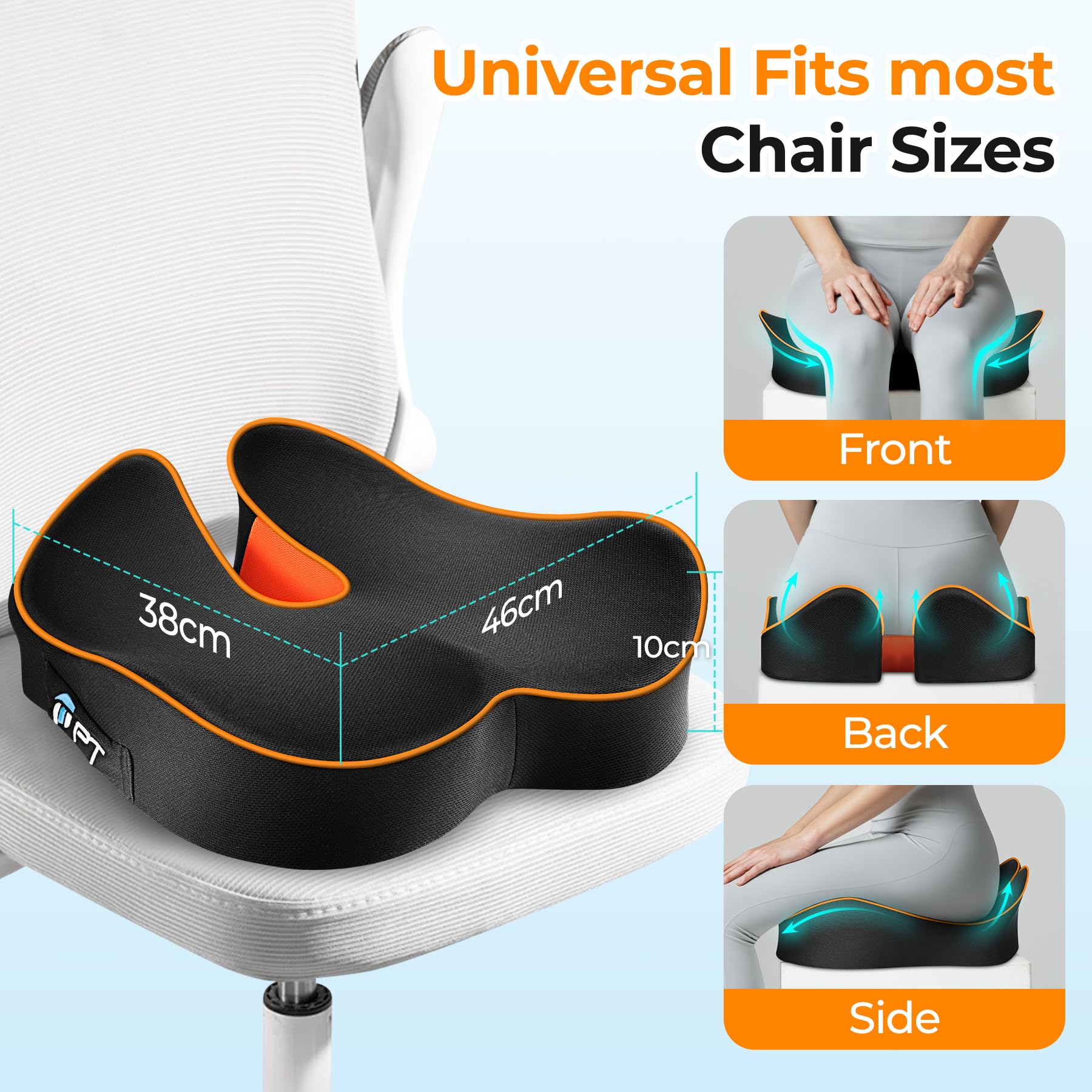 POOTACK Memory Foam Seat Cushions - 2-in-1 Comfort Office Chair Cushion for Desk, Car Seat Cushion for Driving